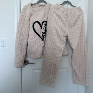 Cozy Heart Embroidered Fleece Pajama Set